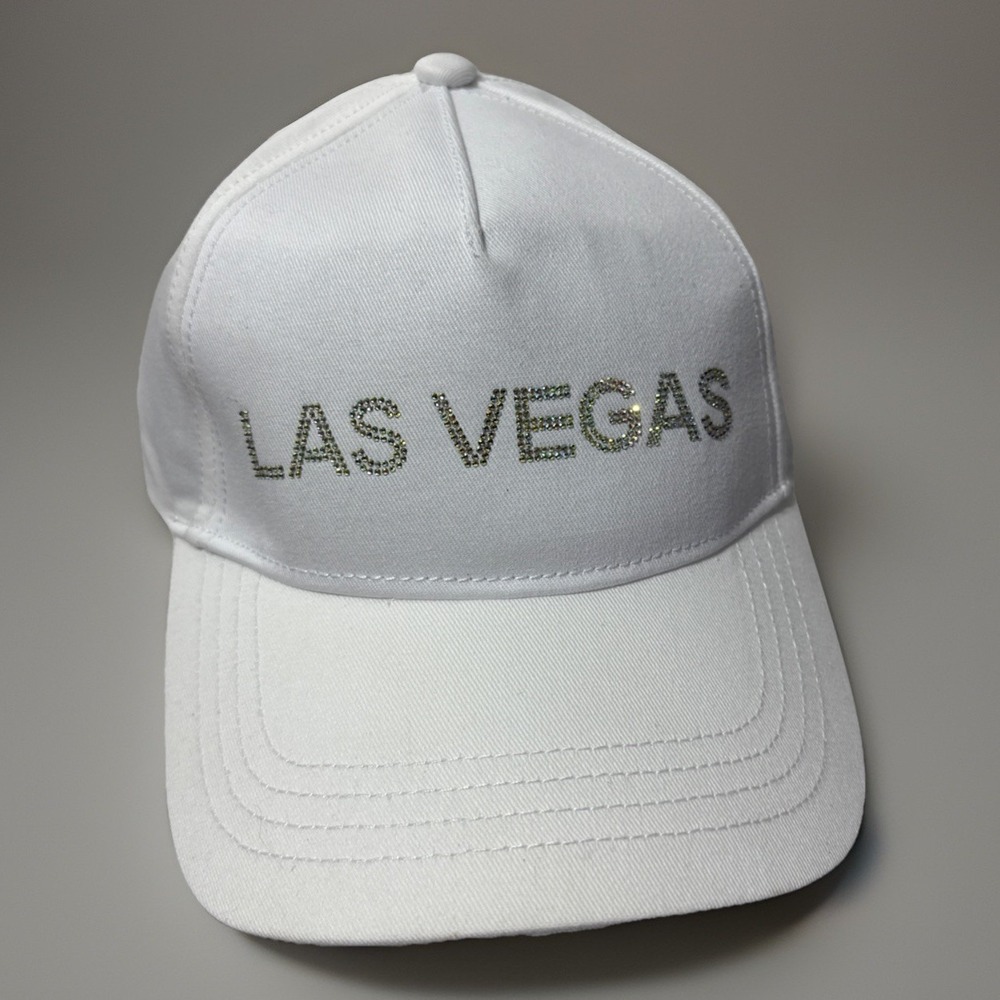 Ruth Robin LAS VEGAS White Glitter Rhinestone Letters Unisex OneSize Ball Cap